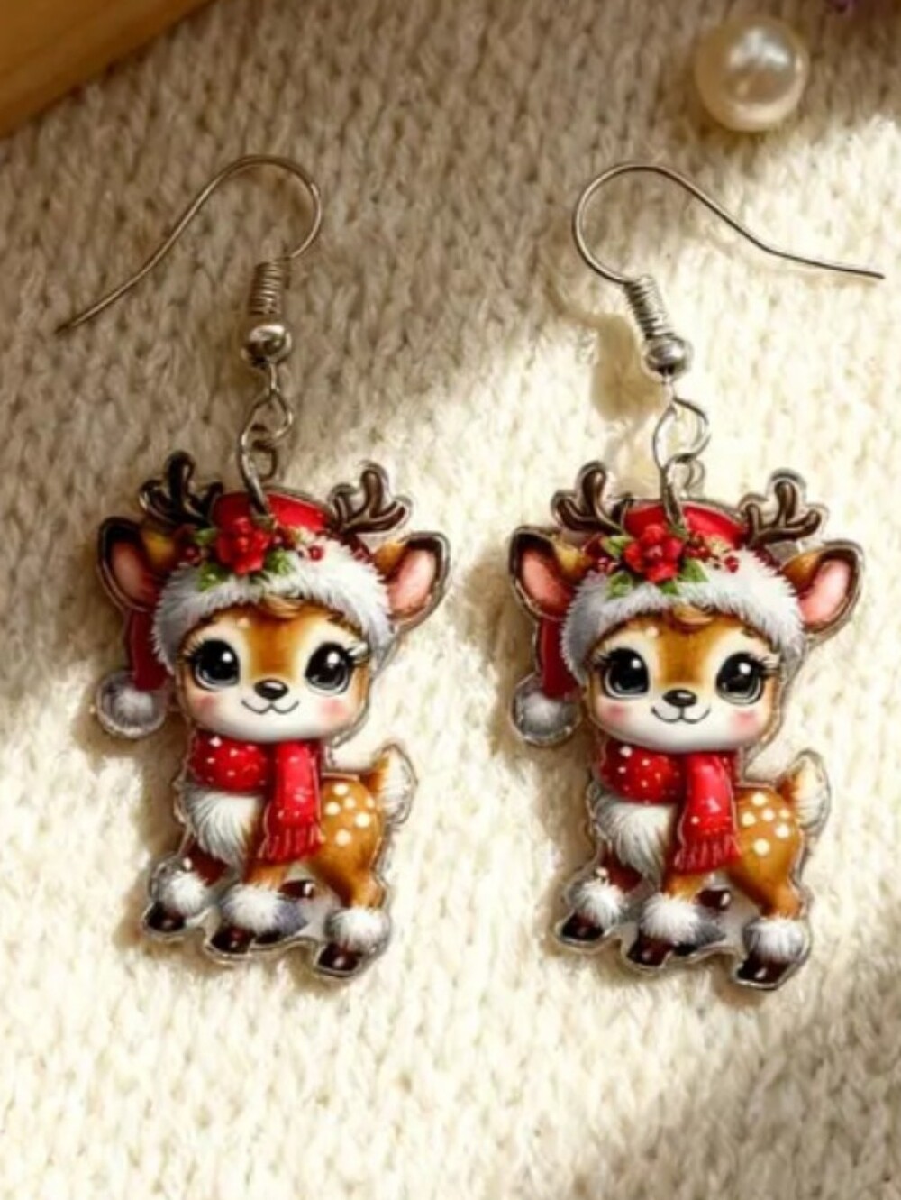 Hand Crafted Festive Red Reindeer Dangle Earrings for Women And Kids
